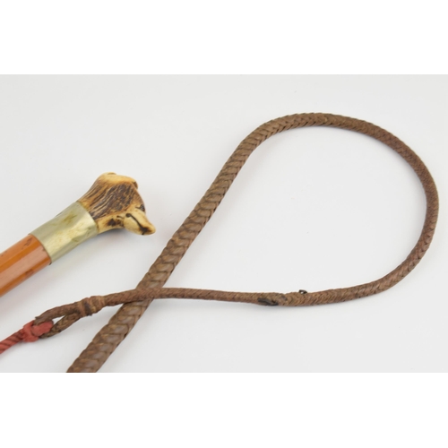 182 - Beagling / Huntsman`s combined whip and whistle – Approx 8” long malacca shafted whip , plaited leat... 