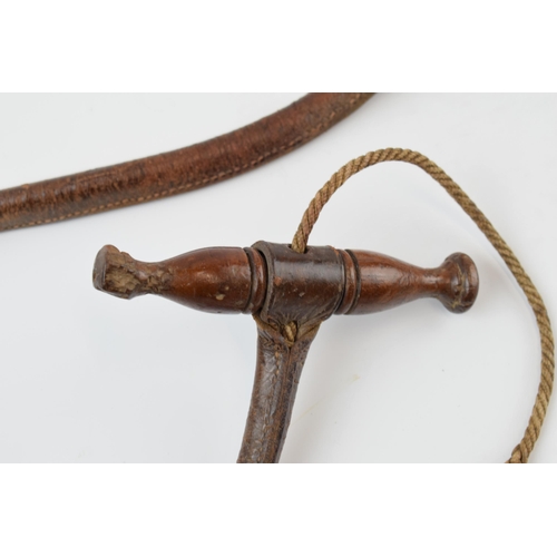 183 - Antique hare coursing double quick release slip lead – seldom seen with brass fittings and turned wo... 