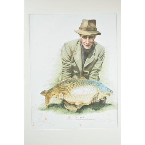 195 - Clare Yates: a limited edition print 'Richard Walker with 44lb Common Carp taken from Bernithan Cour... 