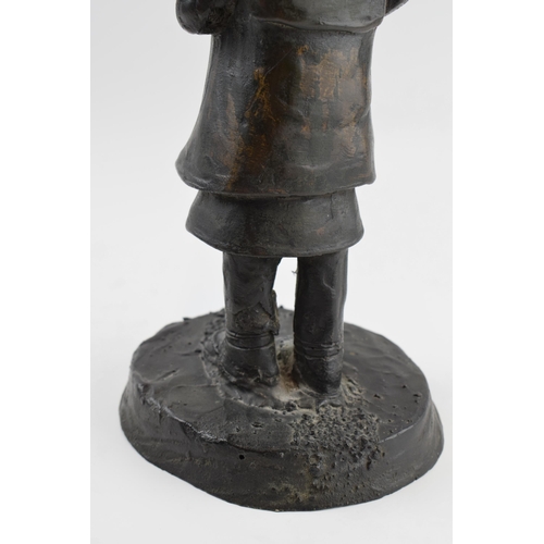 200 - Japanese influenced bronzed sculpture of a girl carrying sticks, 33cm tall.