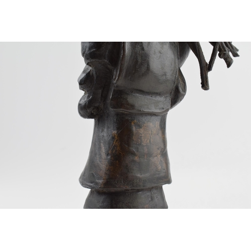 200 - Japanese influenced bronzed sculpture of a girl carrying sticks, 33cm tall.