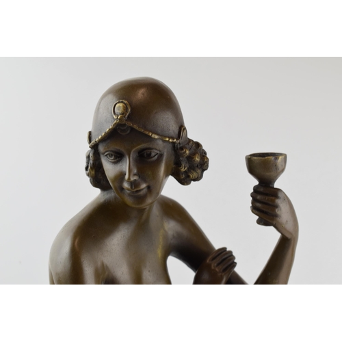 201 - After Auguste Moreau: a bronzed Art Nouveau figure of a Flapper Girl posed on a chair, 'A Moreau' to... 