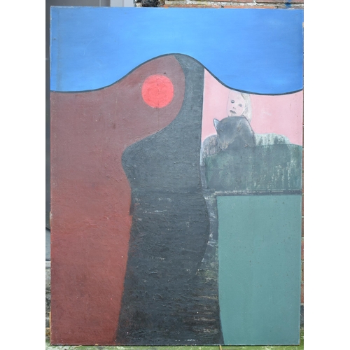 251 - Northern Art: a large unsigned abstract oil on board, 123x91cm, No. 39 and 'Waiting' to the reverse.