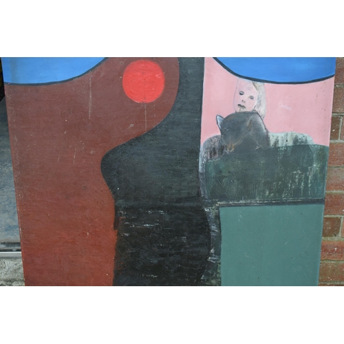 251 - Northern Art: a large unsigned abstract oil on board, 123x91cm, No. 39 and 'Waiting' to the reverse.