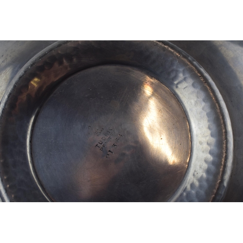 257 - Liberty Tudric pewter bowl with hammered decoration, '01354' to underside along with stamps, 25cm di... 