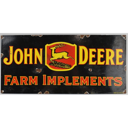 259 - Enamel Sign: John Deere Farm Implements, 45x21cm.