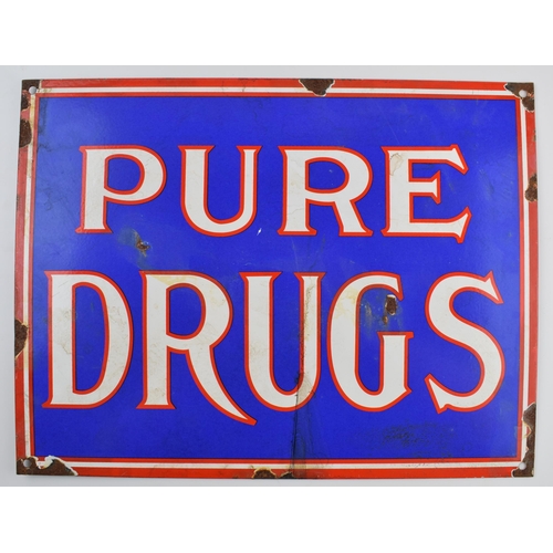 260 - Enamel sign 'Pure Drugs' in red, white and blue, 38x29cm.