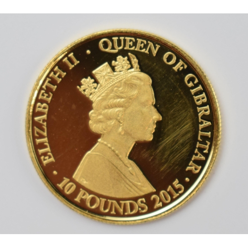 281 - Queen Elizabeth II 2015 Queen of Gibraltar £10 .999 Fine Gold Coin, 3.1 grams, with Churchill Coat o... 