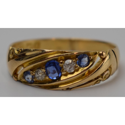 415 - 18ct gold sapphire and diamond ring, Birmingham 1906, size S, 2.9 grams.