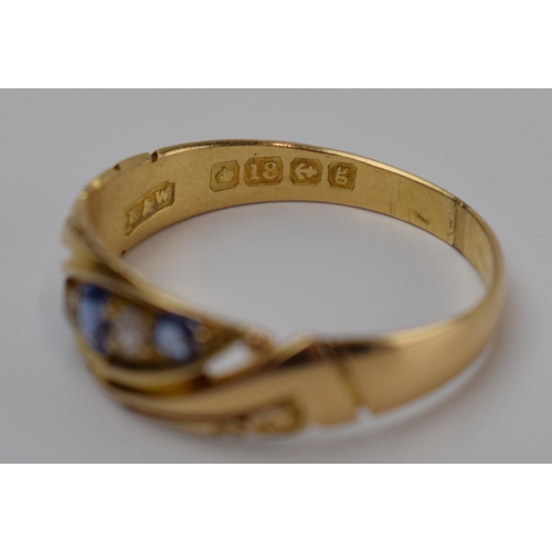 415 - 18ct gold sapphire and diamond ring, Birmingham 1906, size S, 2.9 grams.