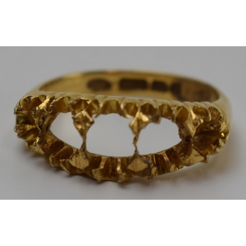 416 - 18ct gold ring with mounts for 5 stones, 1897 Birmingham, 4.7 grams.