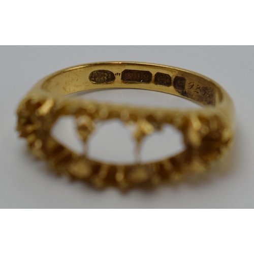 416 - 18ct gold ring with mounts for 5 stones, 1897 Birmingham, 4.7 grams.