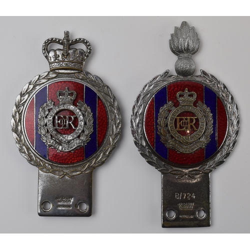 452 - Two J R Gaunt of London military regiment car badges, Royal Engineers, 15cm tall.