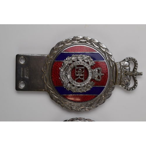 452 - Two J R Gaunt of London military regiment car badges, Royal Engineers, 15cm tall.