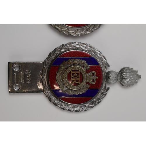 452 - Two J R Gaunt of London military regiment car badges, Royal Engineers, 15cm tall.