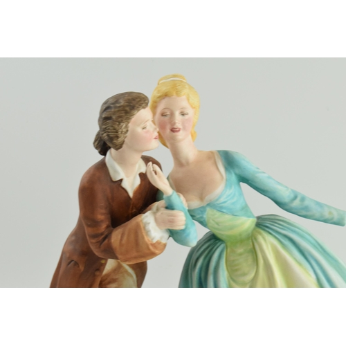 62 - Renaissance Prestige Ladies figure 'The Stolen Kiss', on wooden gilt base, 39cm long.