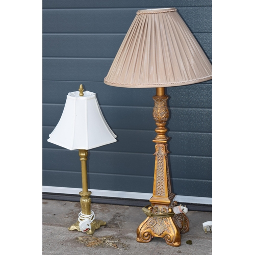 202D - A selection of ornate reproduction lamp bases, with shades, of varying heights and forms (5), talles... 