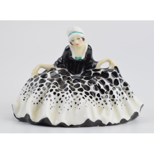 126A - Early Royal Doulton lady figure 'Polly Peachum', HN4, in spotted black and white dress, 8cm wide.