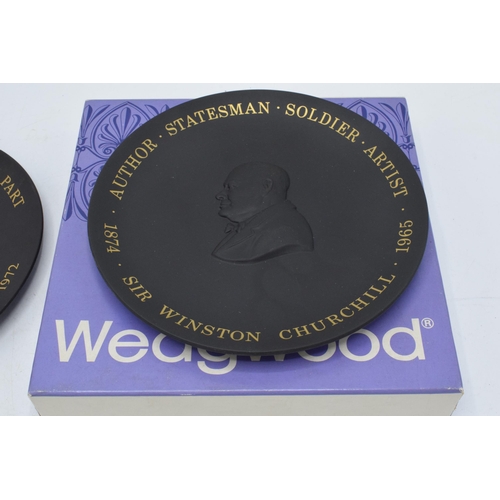 144 - Wedgwood Black Jasperware plates to include Olympics Munich 1972 and Sir Winston Churchill (2).