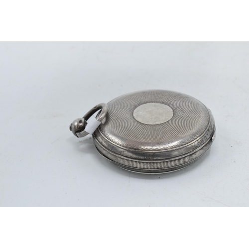 202 - Hallmarked silver open face pocket watch, winds, ticks, sets and runs, 45mm wide, with gold (coloure... 