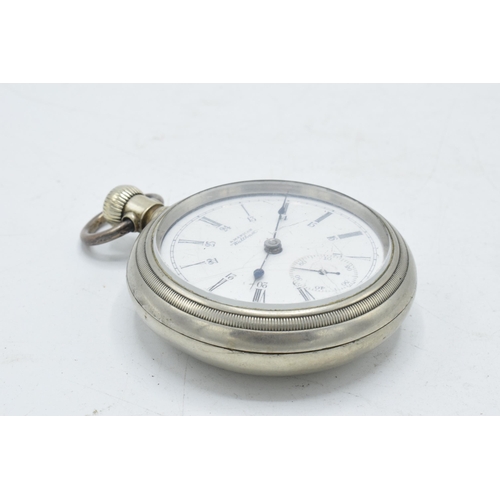 205 - Waltham 19th century pocket watch with subsidiary dial and blued hands, 58mm diameter, screw off gla... 