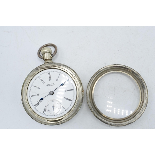 205 - Waltham 19th century pocket watch with subsidiary dial and blued hands, 58mm diameter, screw off gla... 