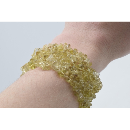 207 - Ladies citrine beads (or similar) bangle, 5cm wide, on elastic.