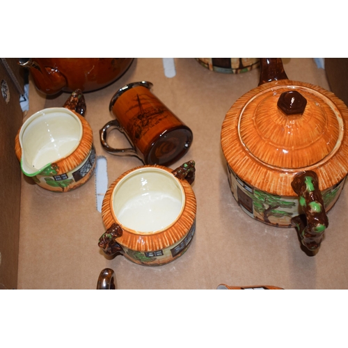 182 - Beswick Cottage Ware teapot, coffee pot, milk and sugar bowl together with Athlo Ware 'Sports Past a... 