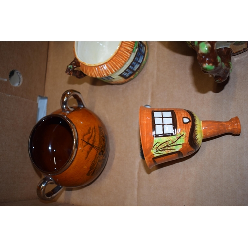 182 - Beswick Cottage Ware teapot, coffee pot, milk and sugar bowl together with Athlo Ware 'Sports Past a... 