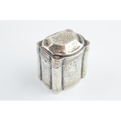 310R - 19th century Dutch silver box in the form of a tea caddy, with village scent to front, 20.1 grams, 4... 