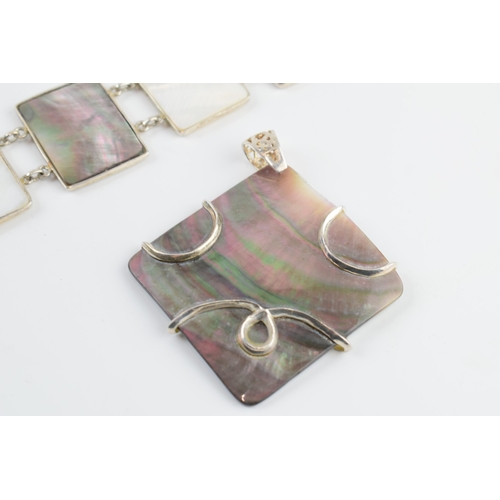 405G - Silver abalone chunky bracelet with a similar pendant (2).