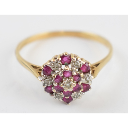 405K - 9ct gold ruby and illusion set diamond ring, 1.8 grams, size R.