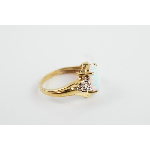 405P - 9ct gold opal and diamond set ring, 3.3 grams, size N/O.