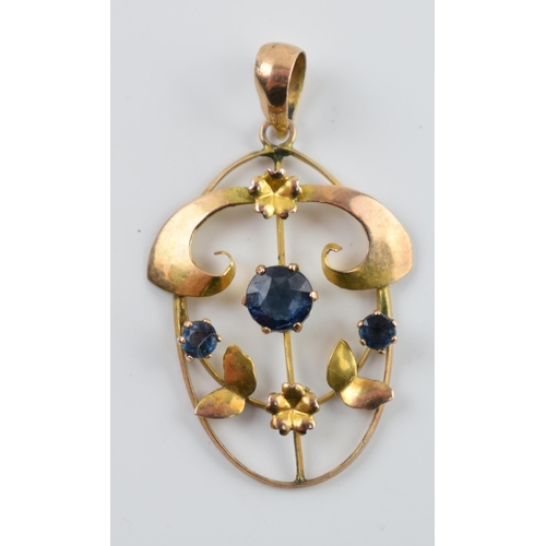 405U - 9ct gold Edwardian pendant set with paste stones, 1.0 grams, 3cm long.