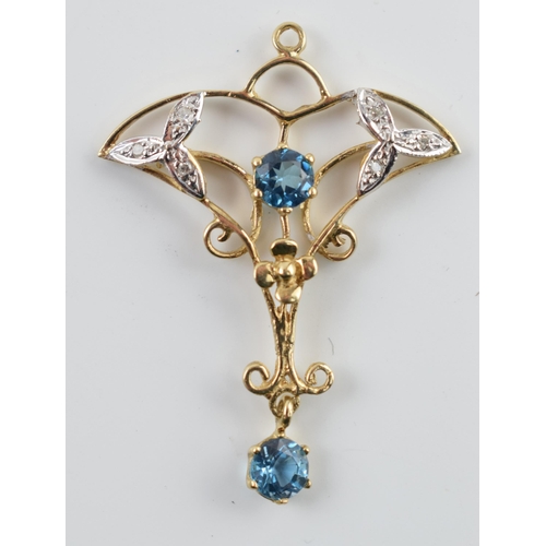 405V - Gilt metal pendant set with stones, 1.9 grams.