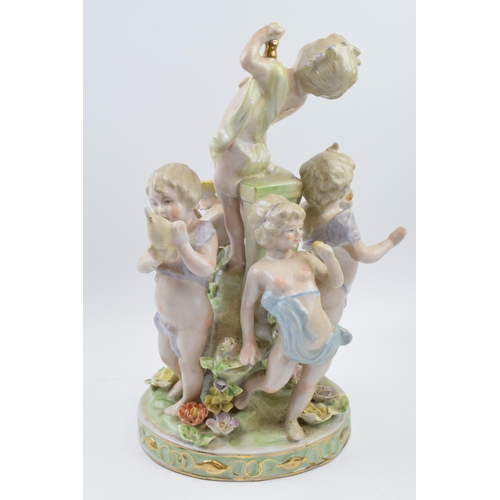 100B - 20th century Meissen style figural table centrepiece decorated with puttis amongst foliage, 32cm tal... 