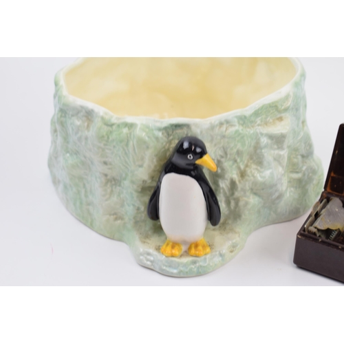 128 - Sylvac penguin bowl together with cased Gillette Ever-Ready razor (2).