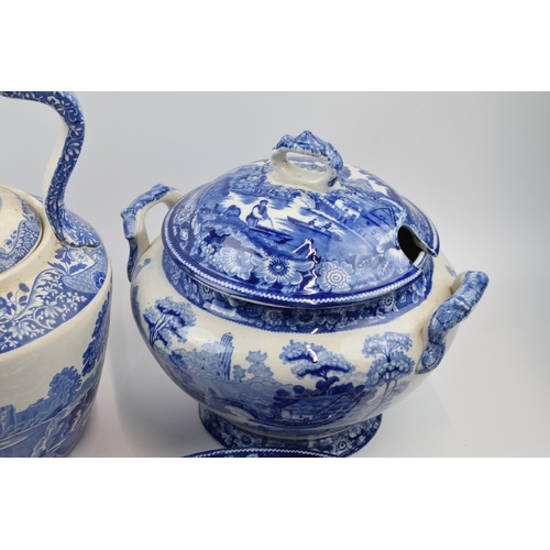 173 - Blue and white pottery to include a large Spode teapot along with 3 other bits.