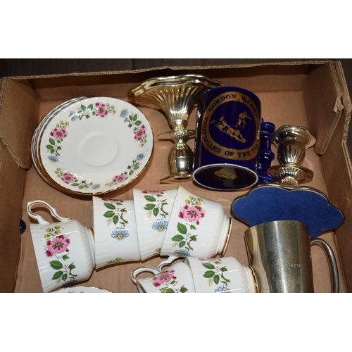 197 - Mixed items to include silver plated candlesticks, Carlton Ware Stoke City mug, Portmeirion pottery ... 