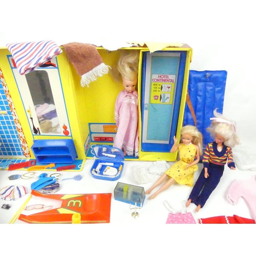 277 - A good collection of vintage Sindy and Barbie dolls and accessories. Including Hotel Continental fol... 