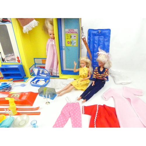 277 - A good collection of vintage Sindy and Barbie dolls and accessories. Including Hotel Continental fol... 