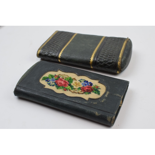 340 - Ladies antique green leather cigar case with gilt decoration.