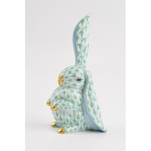 10 - Herend (Hungarian Pottery) model of a rabbit with green fishnet decoration, 10cm tall.