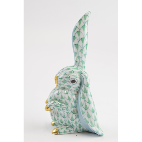 10 - Herend (Hungarian Pottery) model of a rabbit with green fishnet decoration, 10cm tall.
