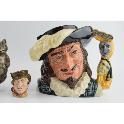 110 - Royal Doulton character jugs Scaramouche colourway D6774, Cook and Cheshire Cat (2nd) and a miniatur... 