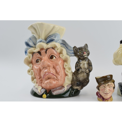 110 - Royal Doulton character jugs Scaramouche colourway D6774, Cook and Cheshire Cat (2nd) and a miniatur... 