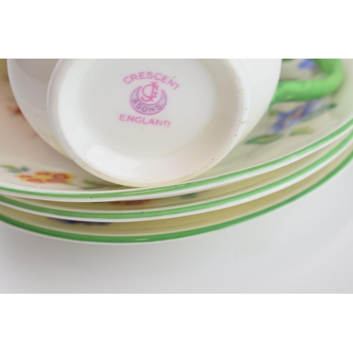 162 - George Jones & Sons Crescent China tea set in a floral green design to include a cake plate, a milk ... 