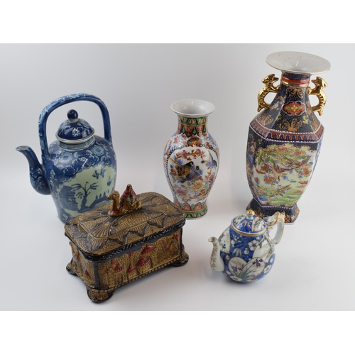 199 - 20th century Oriental / Eastern pottery to include a transfer teapot, large vase, trinket box and ot... 