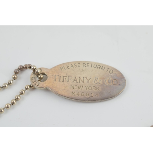 209 - Tiffany & Co sterling silver 925 tag on silver 925 beaded necklace with Tiffany fob, 25.8 grams, cha... 