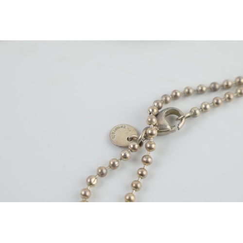 209 - Tiffany & Co sterling silver 925 tag on silver 925 beaded necklace with Tiffany fob, 25.8 grams, cha... 